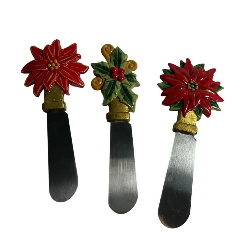 Vintage Set of 3 Christmas Themed Spatulas Charcuterie Entertaining Holidays